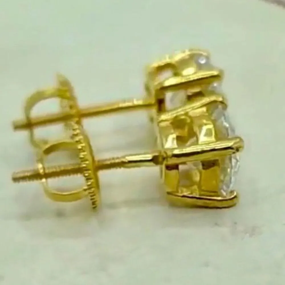Stunning 6.5mm Moissanite Round Screw Back 18k Gold Solitaire Stud Earrings 2ctw - Picture 9 of 9